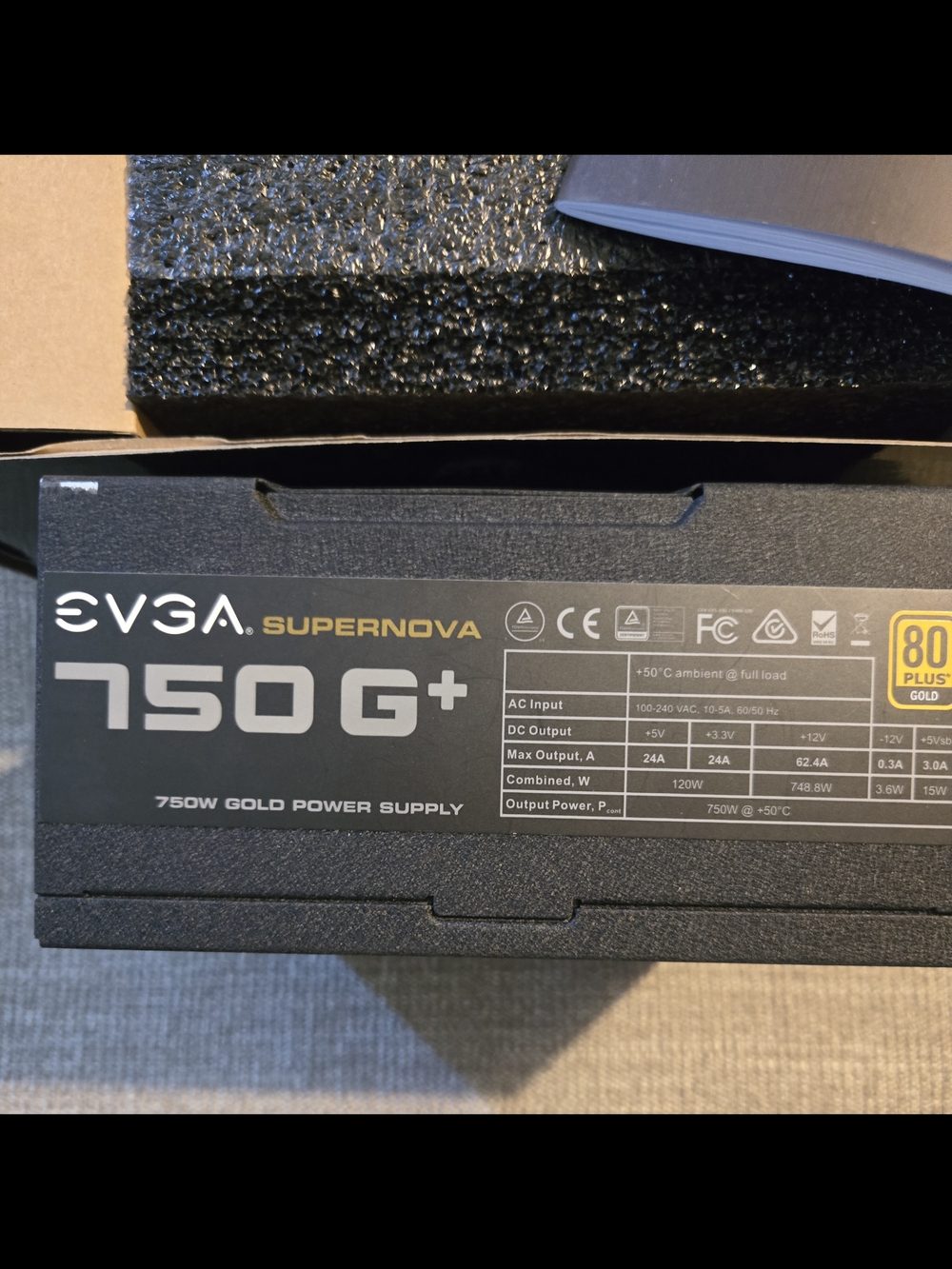 EVGA SuperNOVA 750 G+ Power Supply - Black W Various Cables